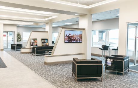 Inside Castle Aviation’s FBO, featuring modern seating areas and a welcoming environment for pilots and travelers.