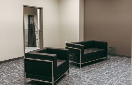 Interior shot of the executive lounge in Castle Aviation’s FBO, designed for comfort and efficiency.